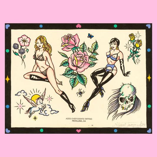 Naughty Flowers Tattoo Flash Sheet Print