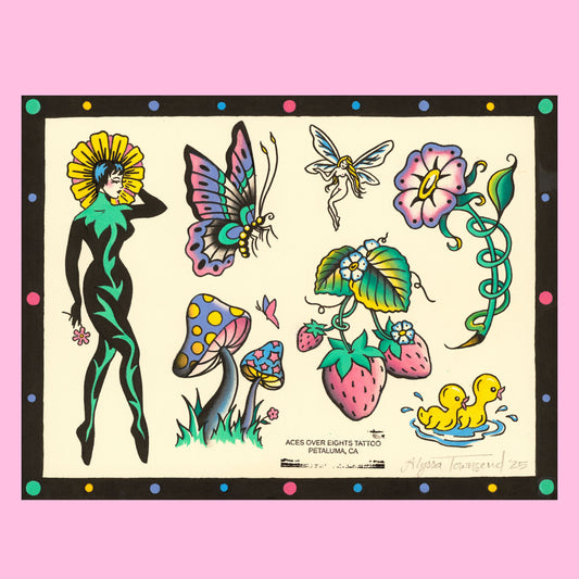 Spring Time Tattoo Flash Sheet Print