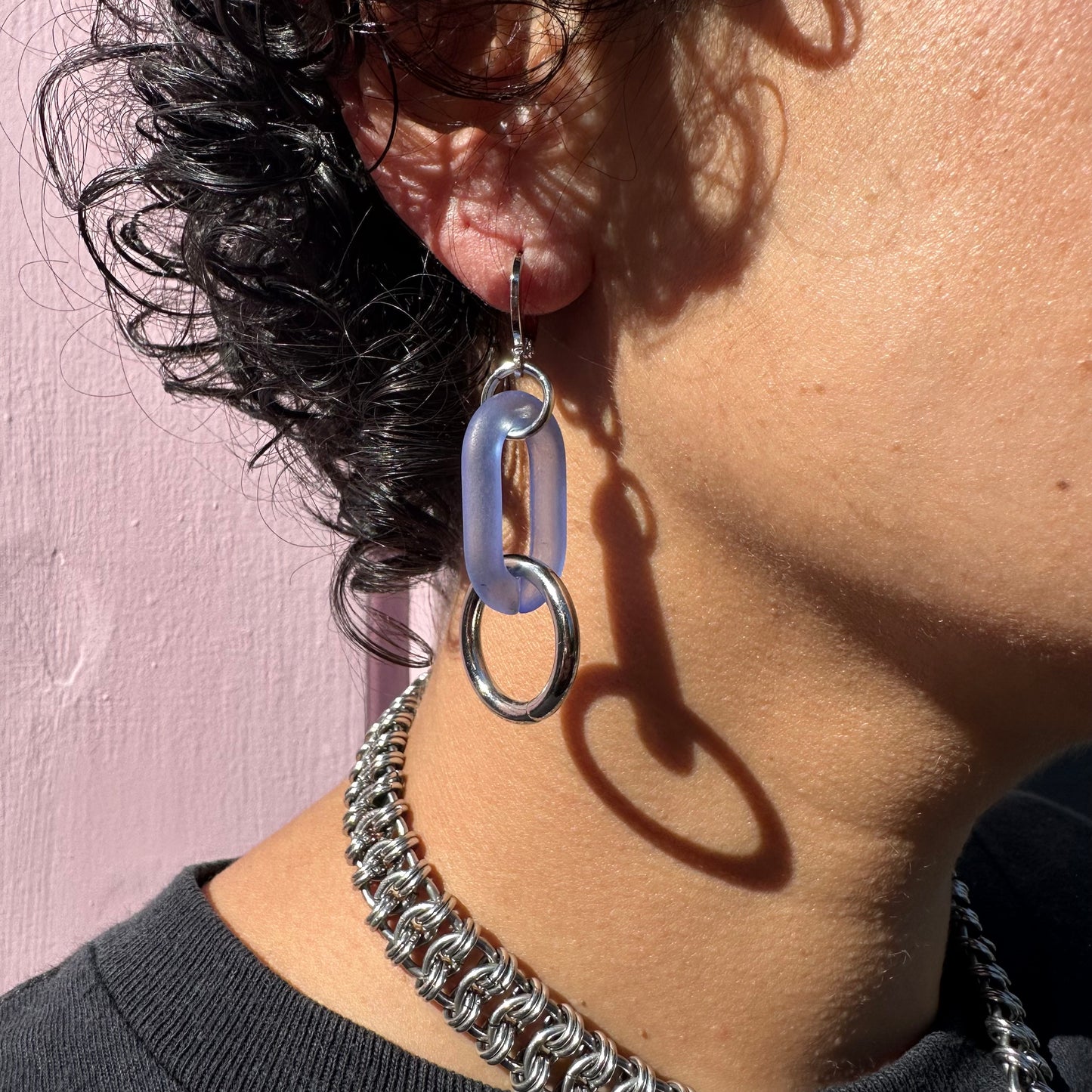 Frosted Chain Single Link O Ring Earrings-Multiple Colors