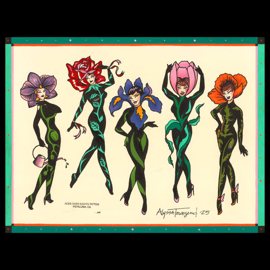 Flower Girls Tattoo Flash Sheet XL Print
