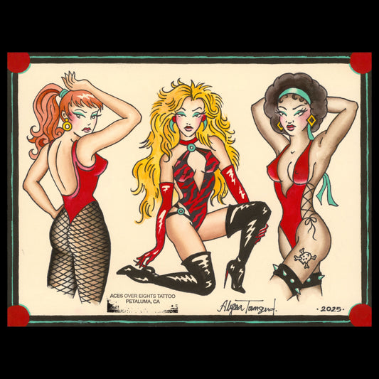 80's Babes Tattoo Flash Sheet Print