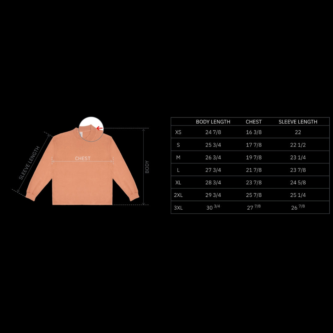Size chart for a raglan t-shirt with measurements on a black background