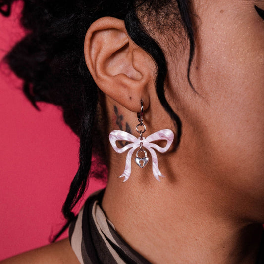 Heart Lock Bow Valentine's Earrings : 3 Colors