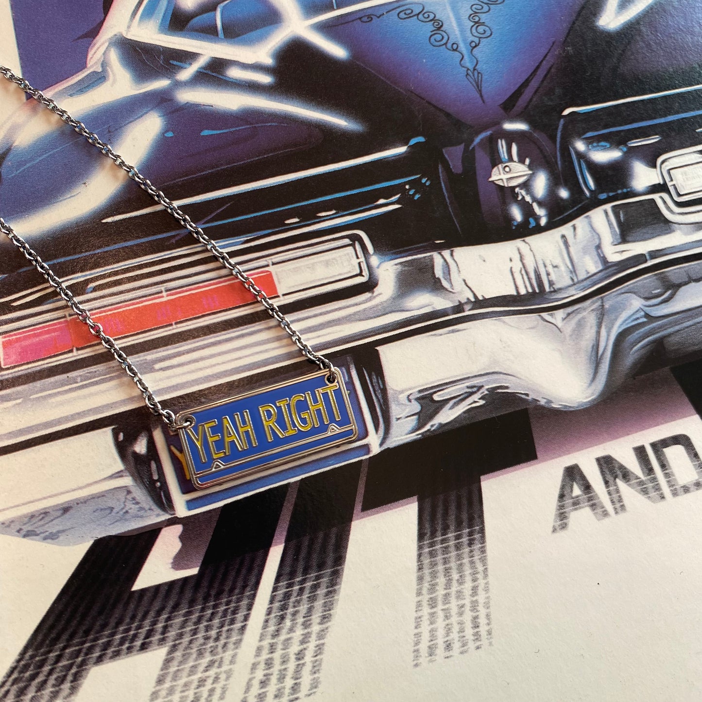 Yeah Right Enamel License Plate Necklace