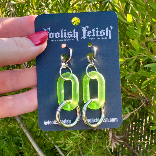 Frosted Chain Single Link O Ring Earrings-Multiple Colors