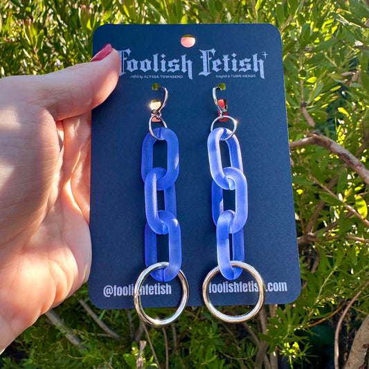 Frosted Triple Chain Link O Ring Earrings-Multiple Colors
