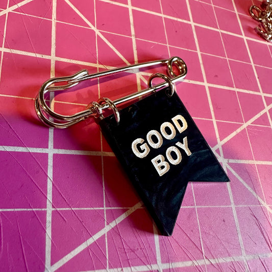 Good Boy Banner Ribbon Safety Pin