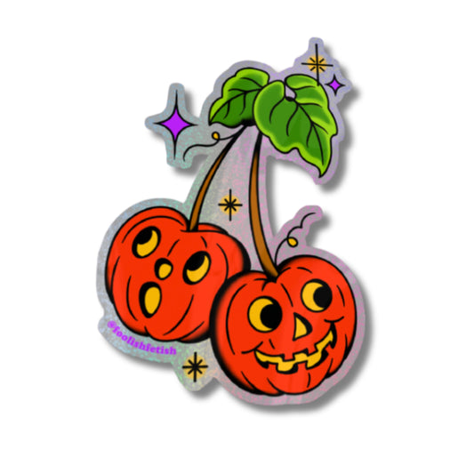 Halloween Jack-o-lantern Cherries Tattoo Sparkly Sticker