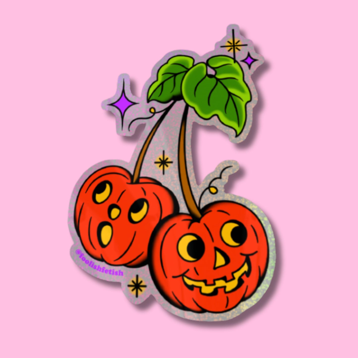 Halloween Jack-o-lantern Cherries Tattoo Sparkly Sticker