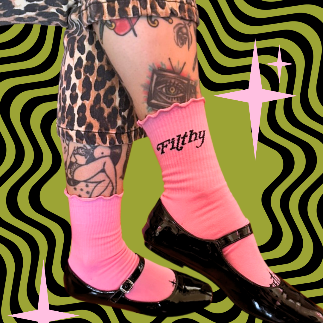 Filthy Pink Cockroach Frilly Socks