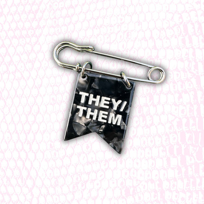 They/Them Pronoun Banner Ribbon Safety Pin