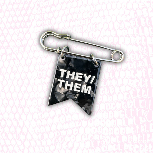 They/Them Pronoun Banner Ribbon Safety Pin