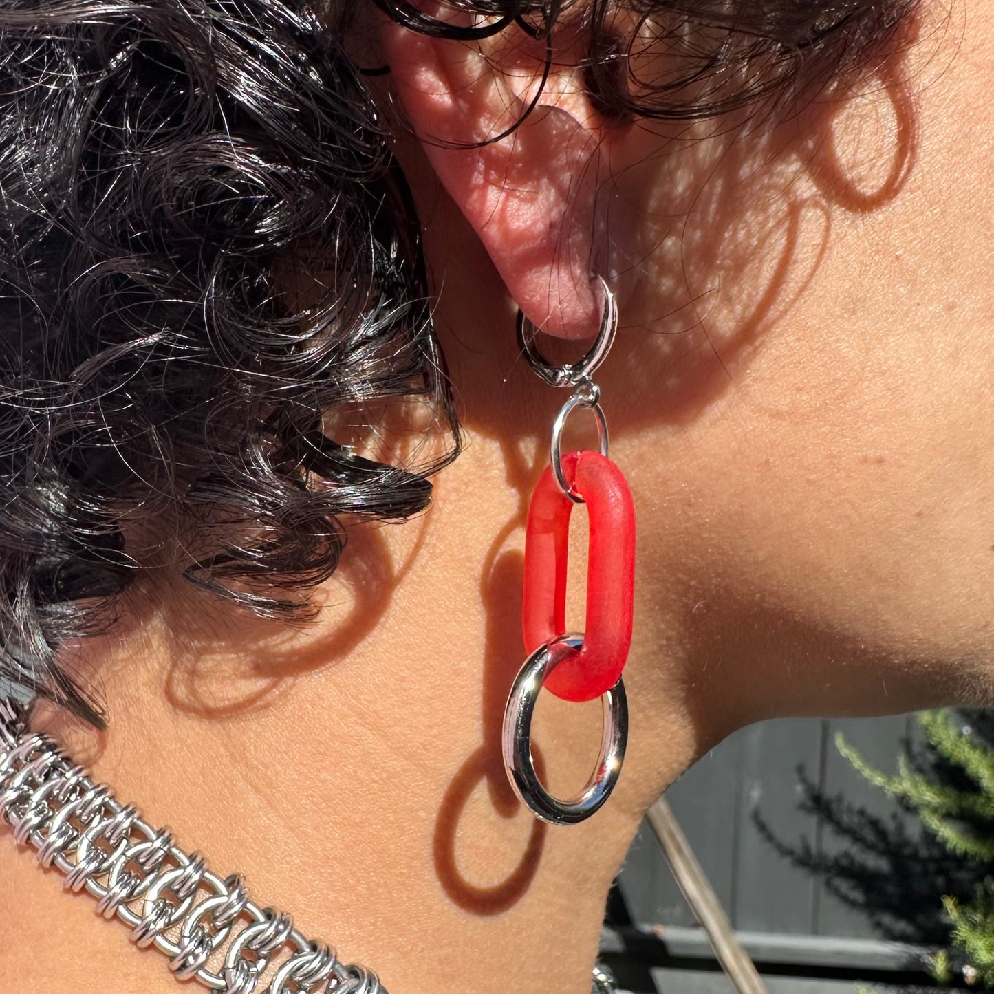 Frosted Chain Single Link O Ring Earrings-Multiple Colors