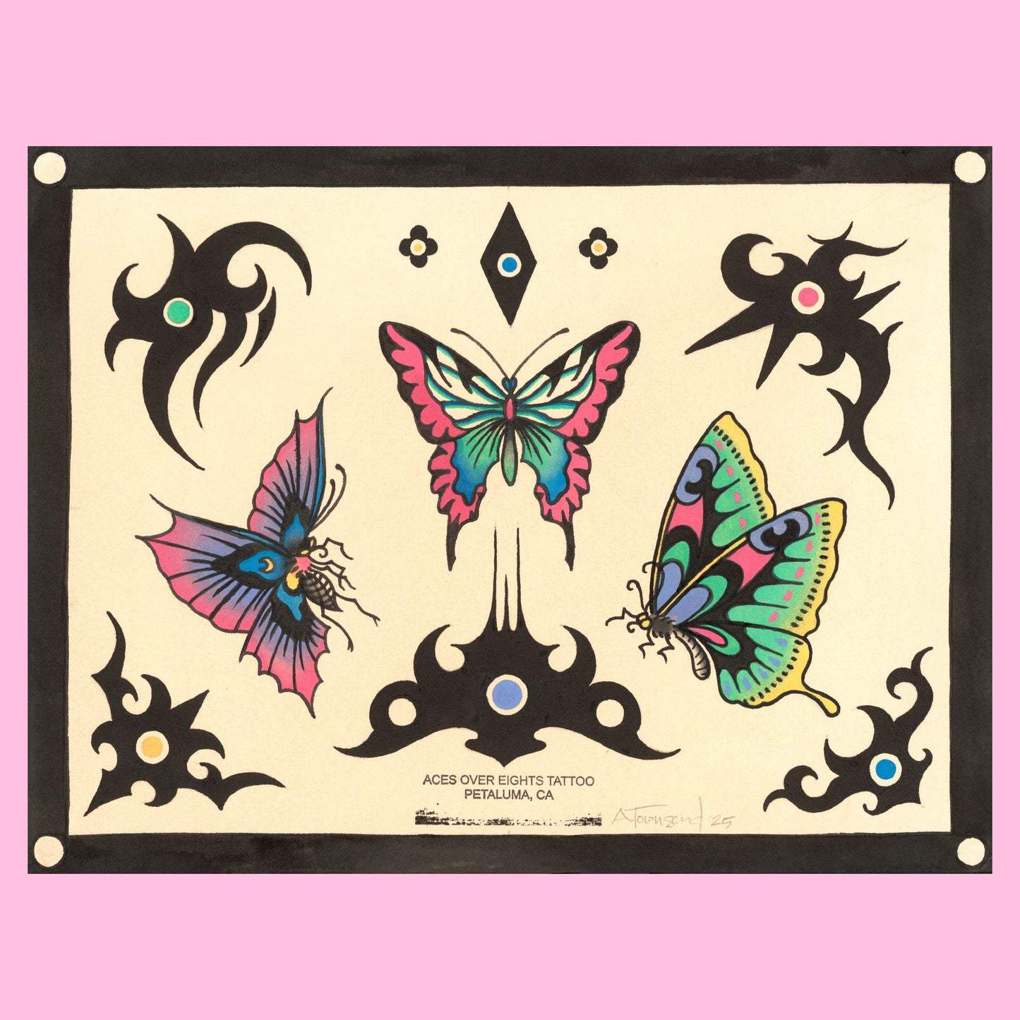 Tribal Butterflies Tattoo Flash Sheet Print
