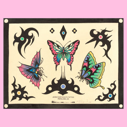 Tribal Butterflies Tattoo Flash Sheet Print
