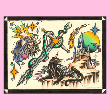 Wizard Shit Tattoo Flash Sheet Print