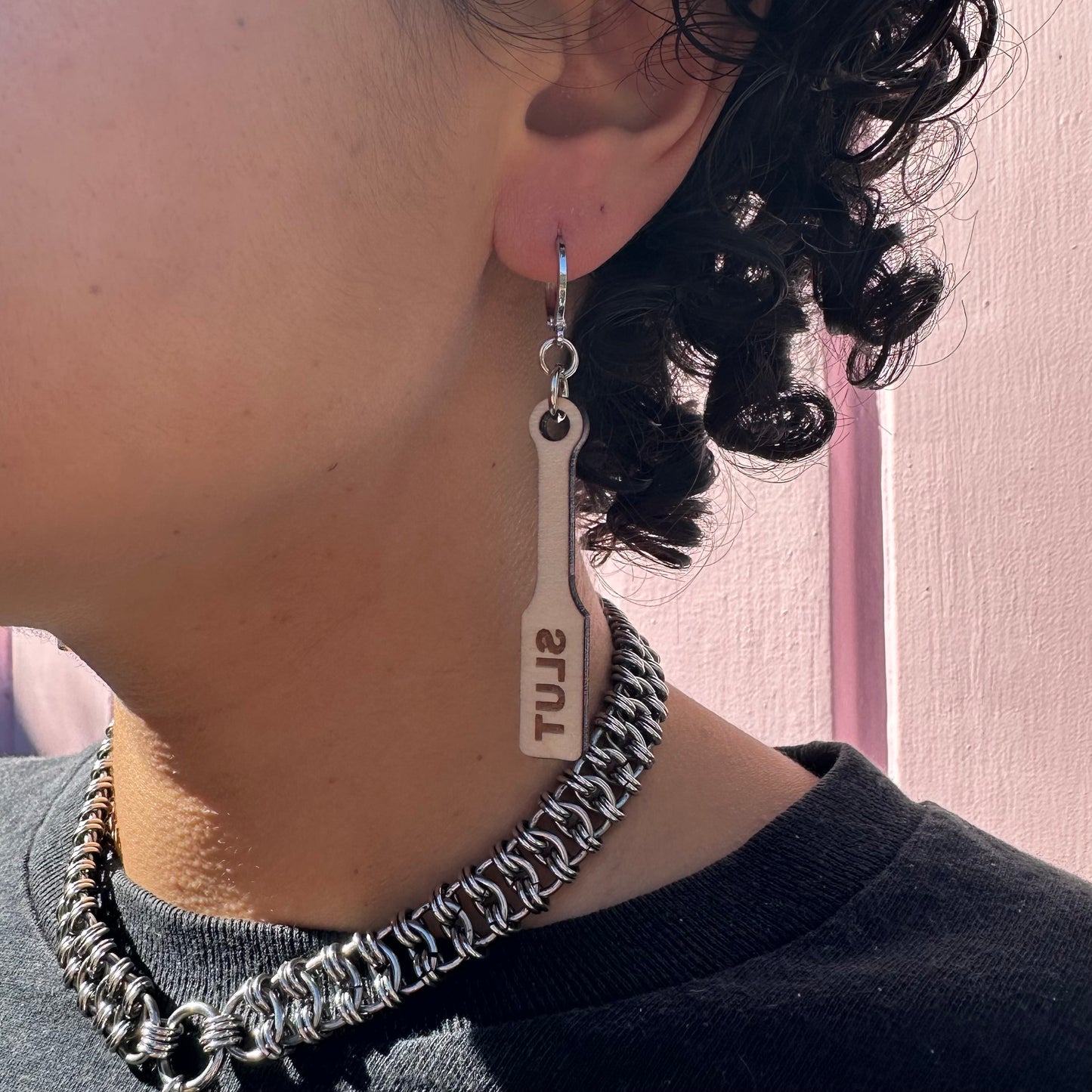 BDSM Wood Paddle Earrings - 2 Sizes & Styles