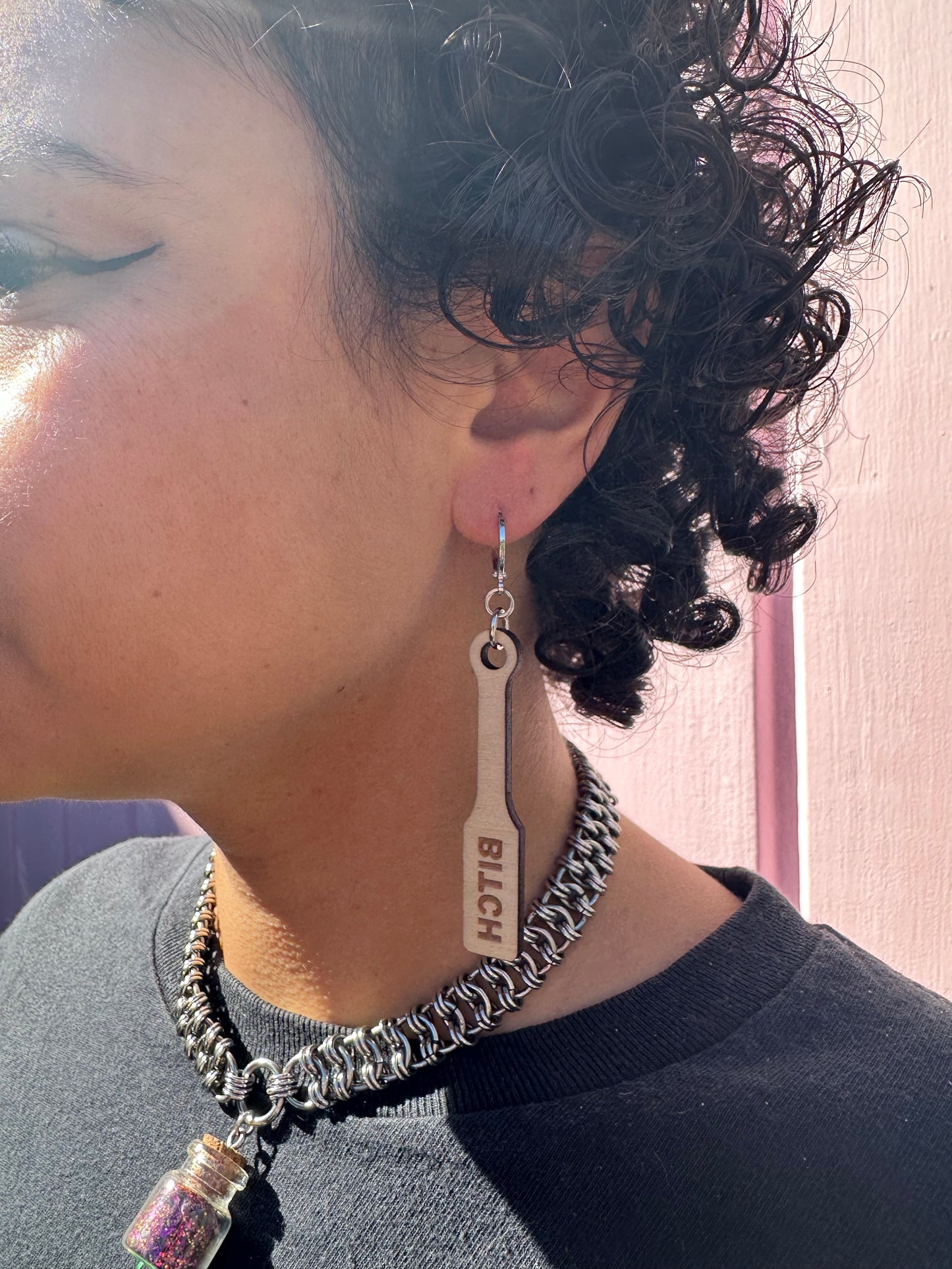 BDSM Wood Paddle Earrings - 2 Sizes & Styles