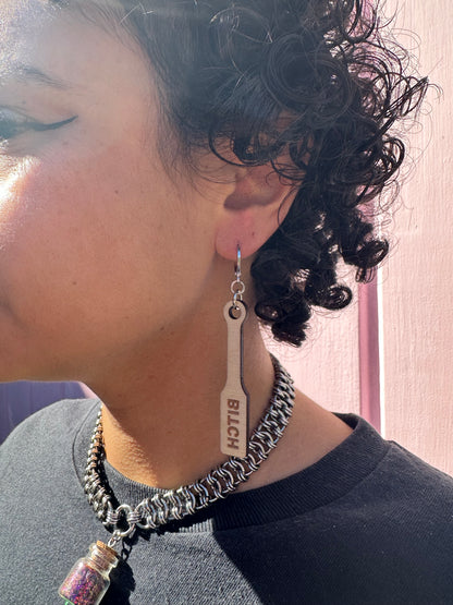 BDSM Wood Paddle Earrings - 2 Sizes & Styles