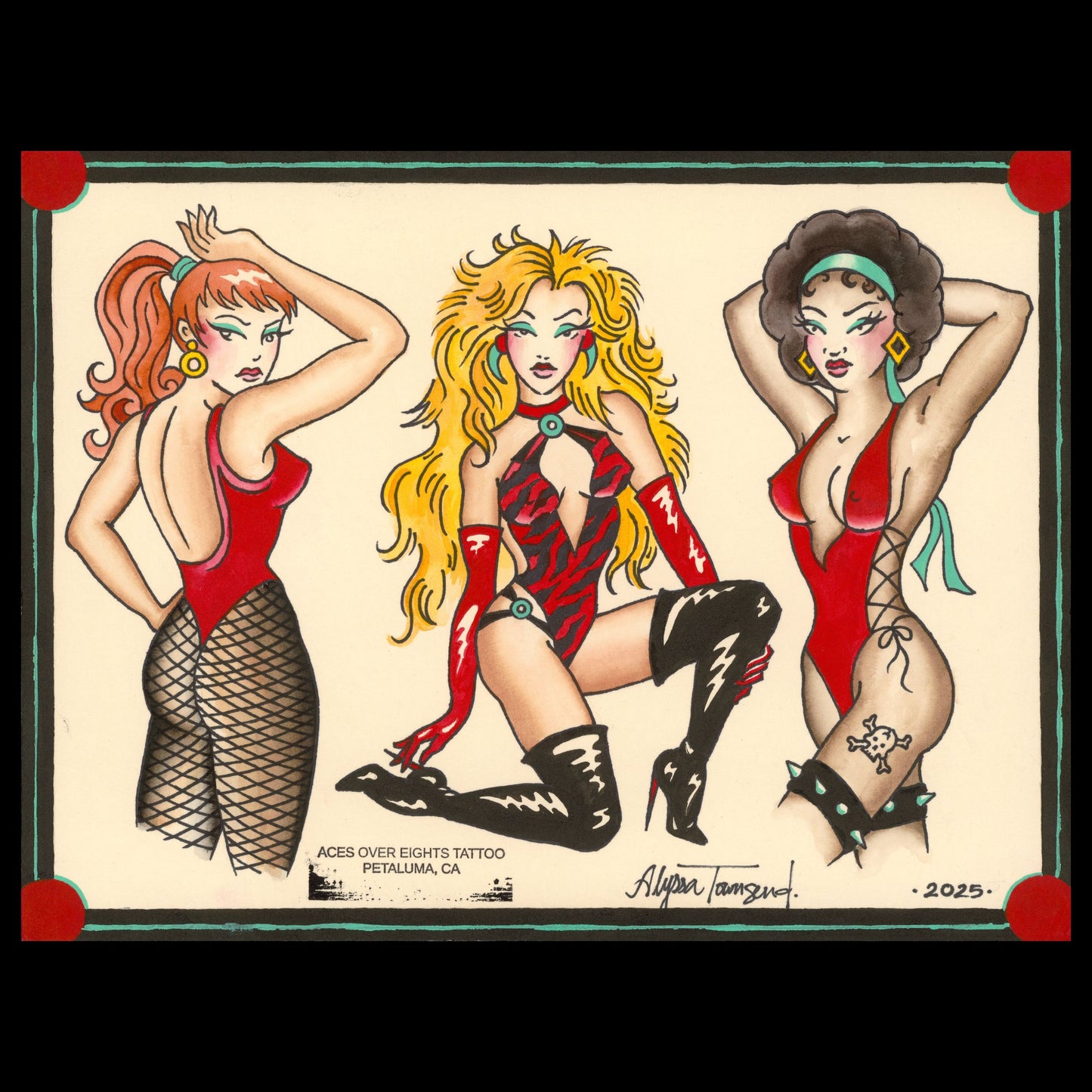 80's Babes Tattoo Flash Sheet Print