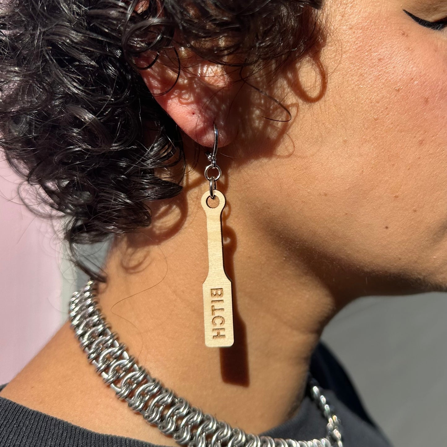 BDSM Wood Paddle Earrings - 2 Sizes & Styles
