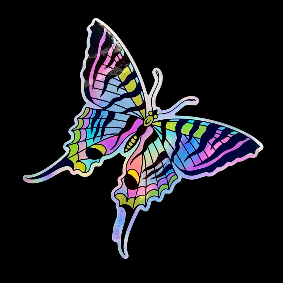 holographic butterfly sticker in traditional tattoo style illustration