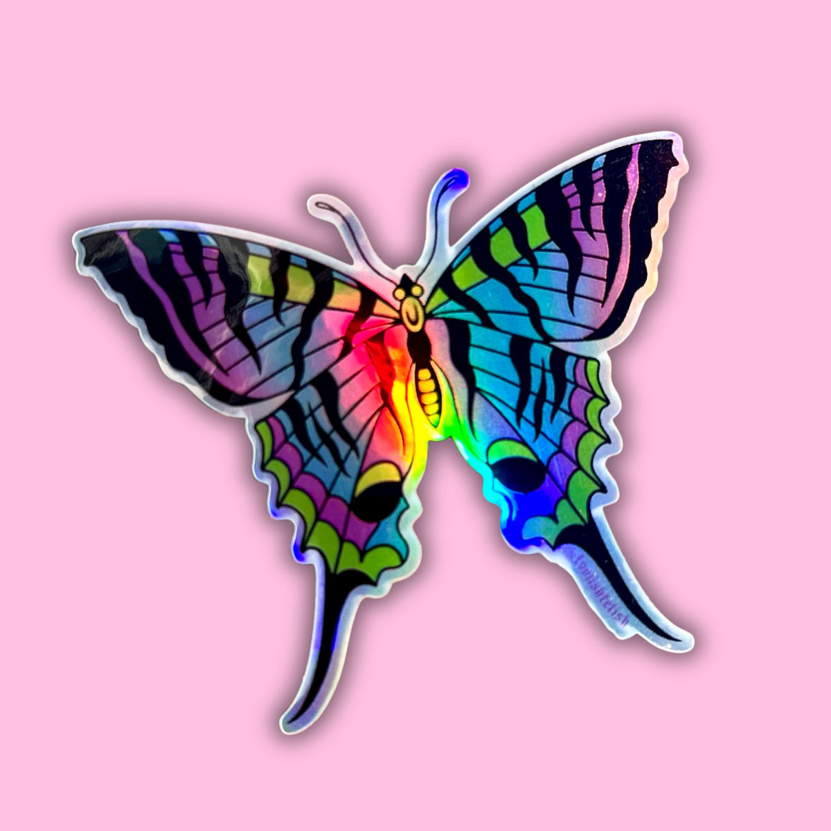 holographic butterfly sticker in traditional tattoo style illustration