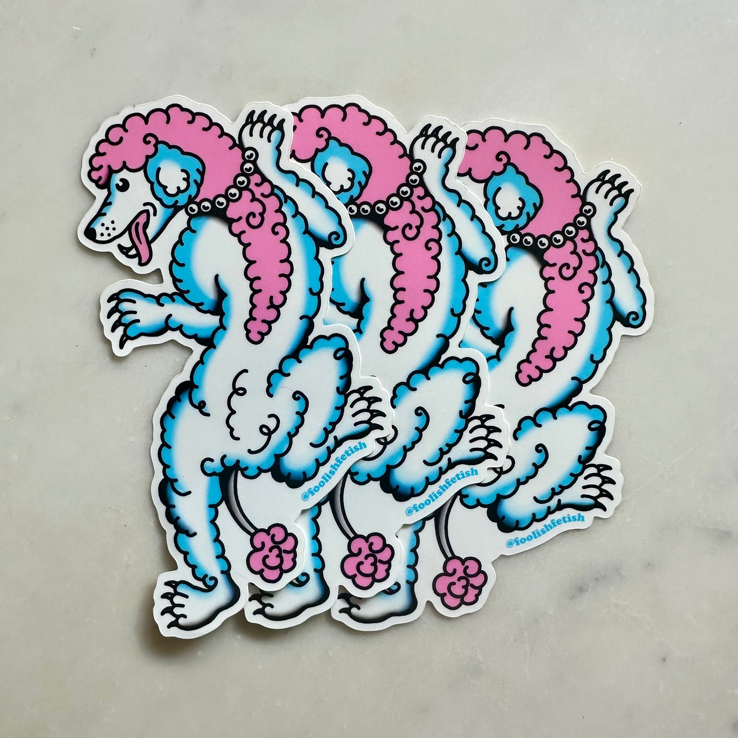 Crawling Poodle Retro Tattoo Style Sticker