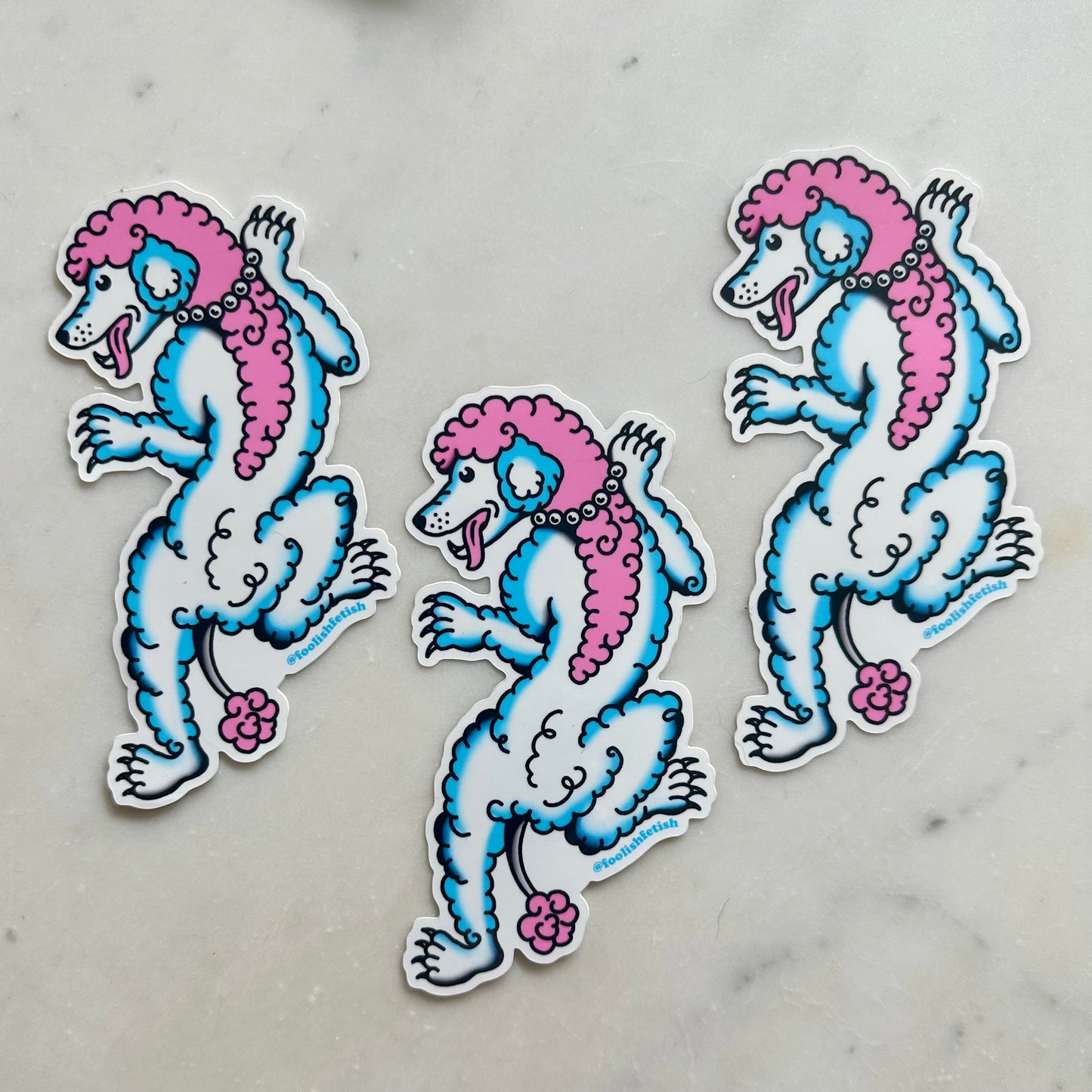Crawling Poodle Retro Tattoo Style Sticker