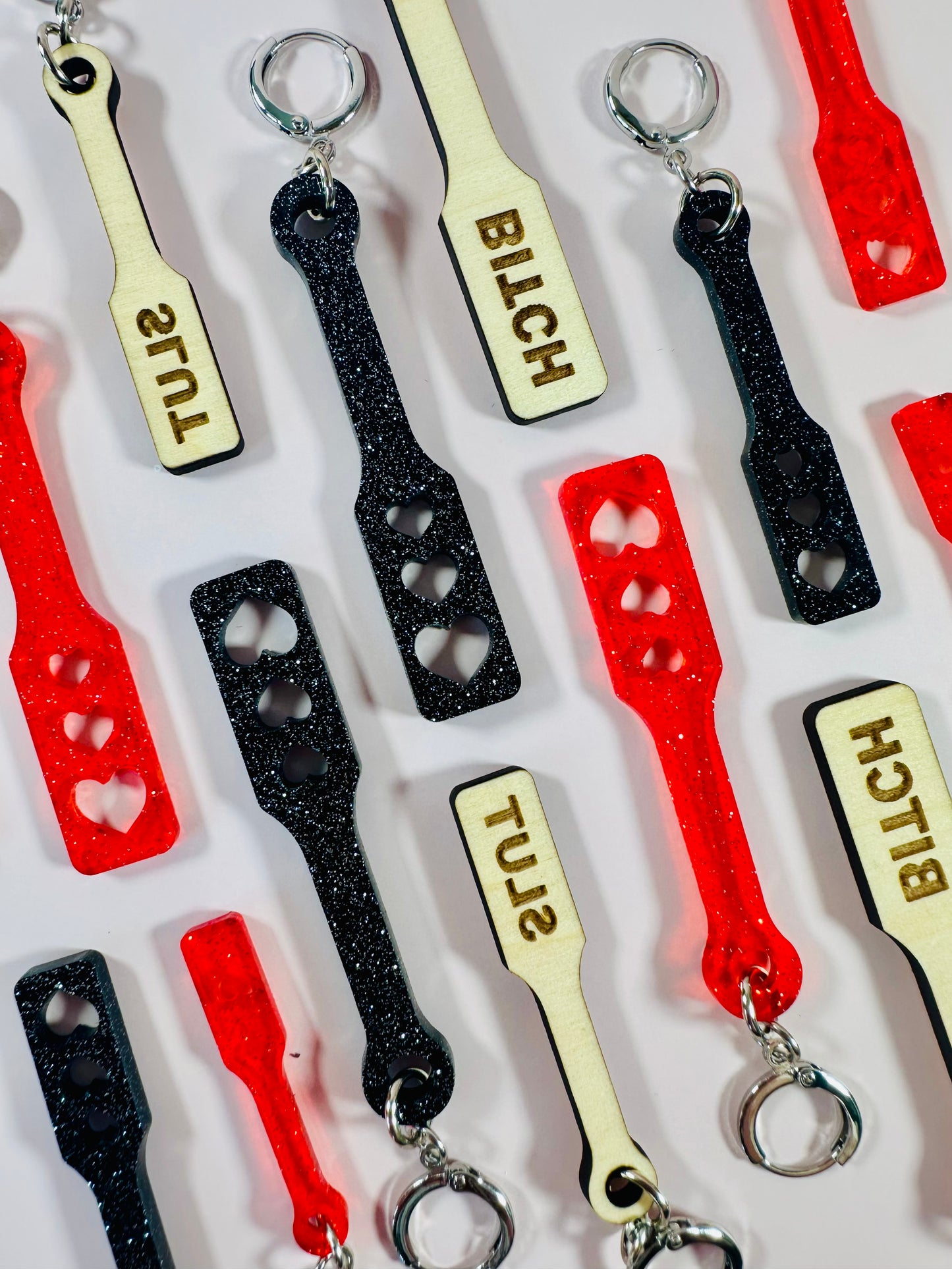 BDSM Wood Paddle Earrings - 2 Sizes & Styles