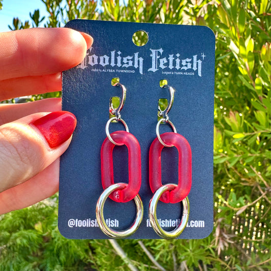 Frosted Chain Single Link O Ring Earrings-Multiple Colors