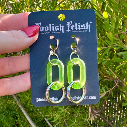 Frosted Chain Single Link O Ring Earrings-Multiple Colors