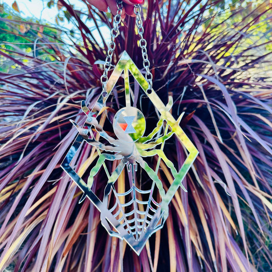 Diamond Spiderweb Widow Mirror Wall Hanging Art