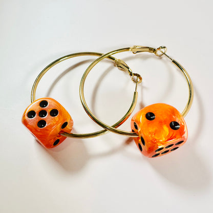 Halloween Dice Hoop Earrings : Gold or Silver