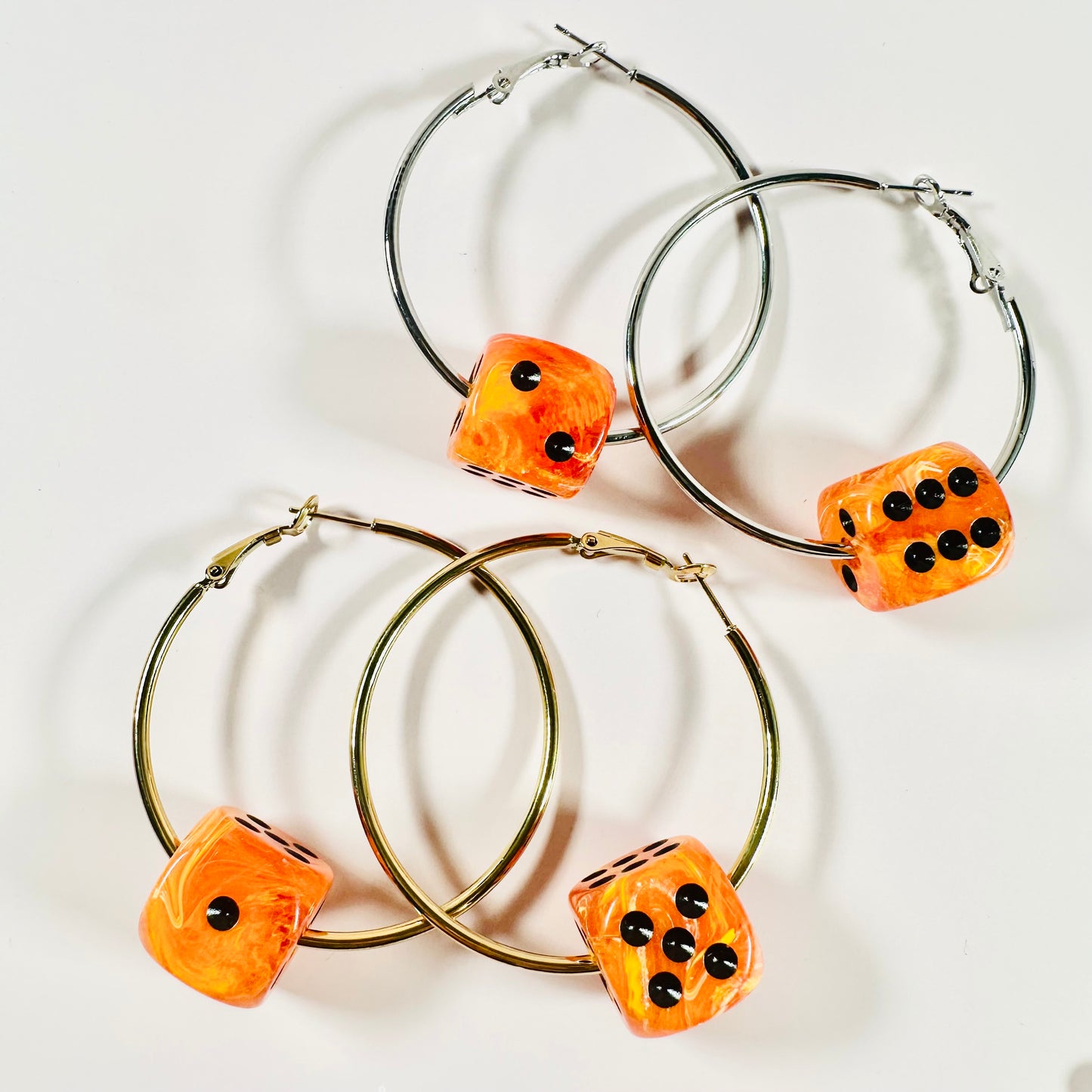 Halloween Dice Hoop Earrings : Gold or Silver