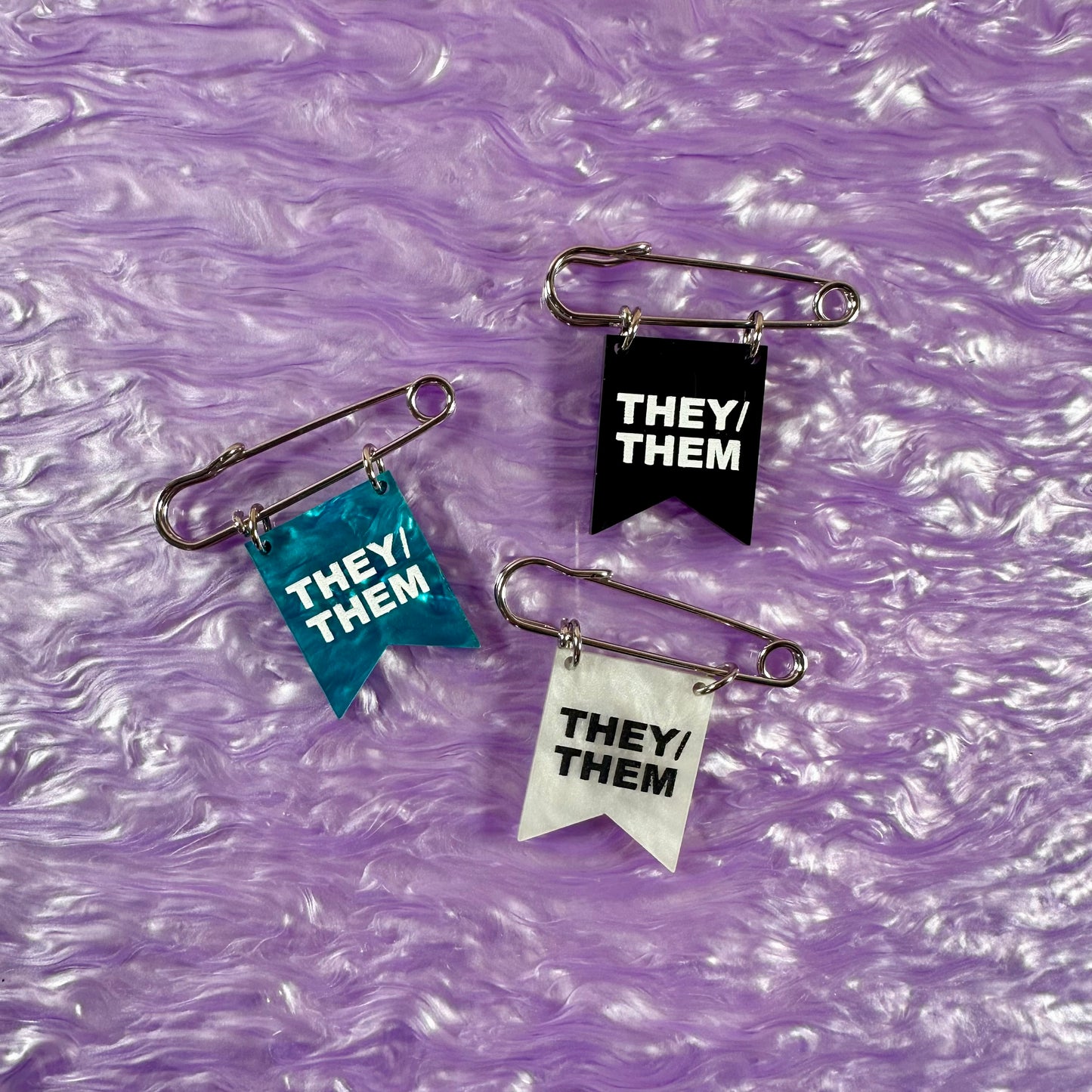 They/Them Pronoun Banner Ribbon Safety Pin