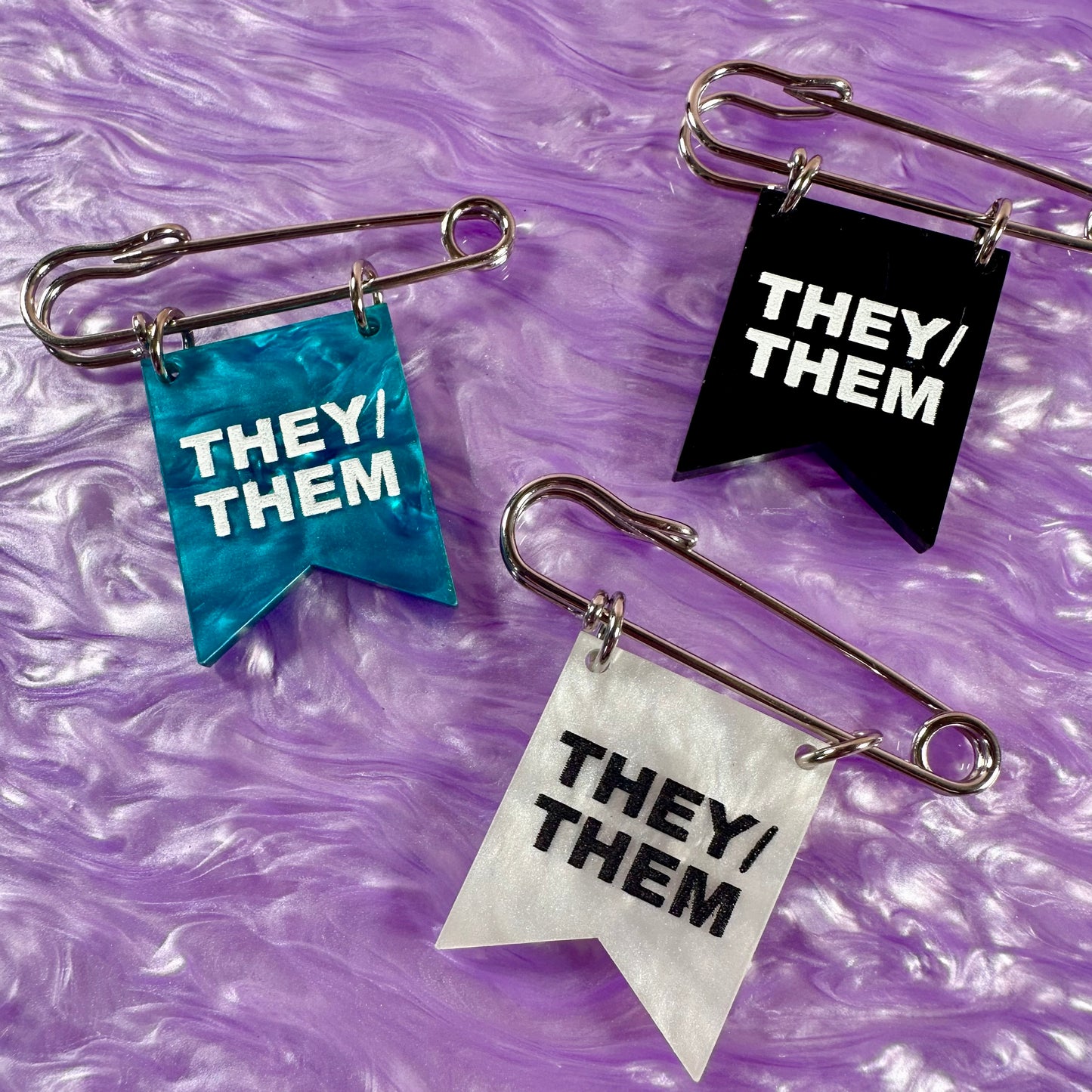 They/Them Pronoun Banner Ribbon Safety Pin