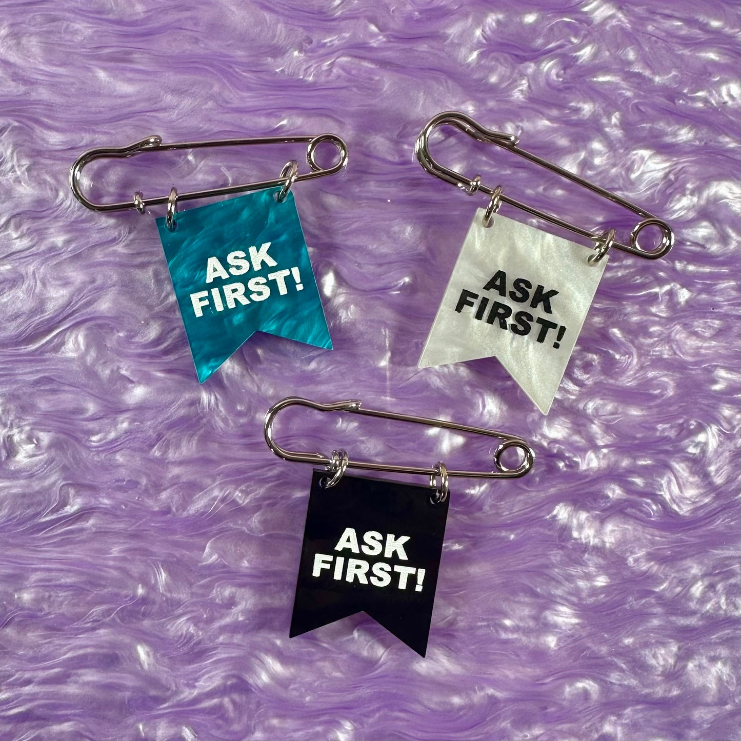 Ask First! Banner Ribbon Safety Pin