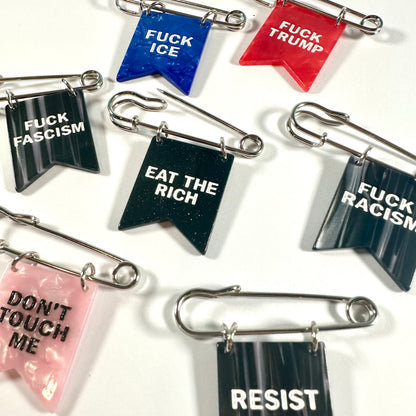 Eat the Rich Banner Ribbon Safety Pin