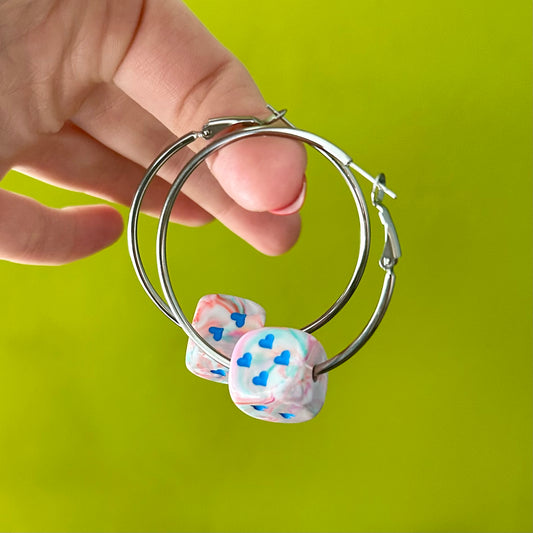 Dice Hoops - Silver Cotton Candy