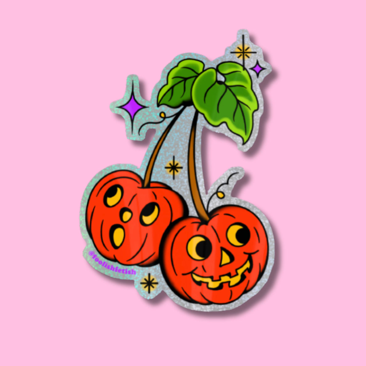 Halloween Jack-o-lantern Cherries Tattoo Sparkly Sticker