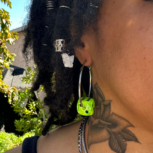 Halloween Slime Green Dice Hoop Earrings : Gold or Silver