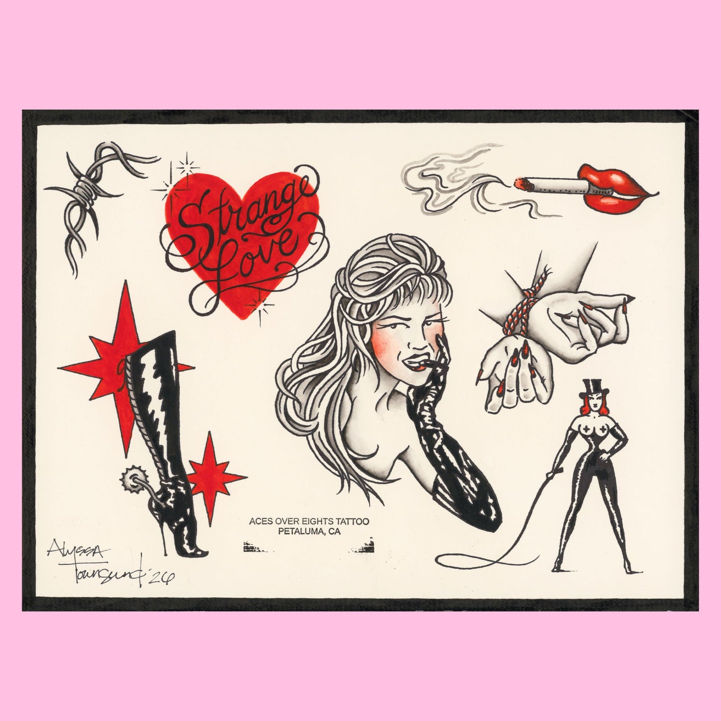 Strange Love Tattoo Flash Sheet Print