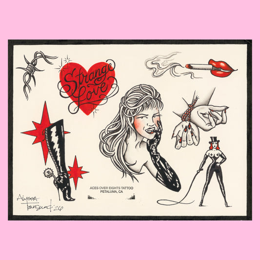 Strange Love Tattoo Flash Sheet Print