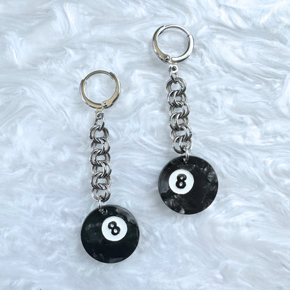 Eight Ball Earrings : 2 Sizes