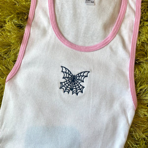 Webbed Butterfly Ribbed Tank - White