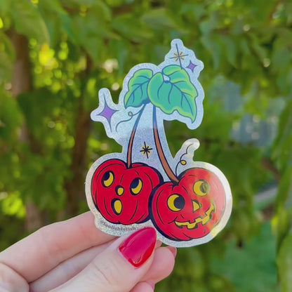 Halloween Jack-o-lantern Cherries Tattoo Sparkly Sticker