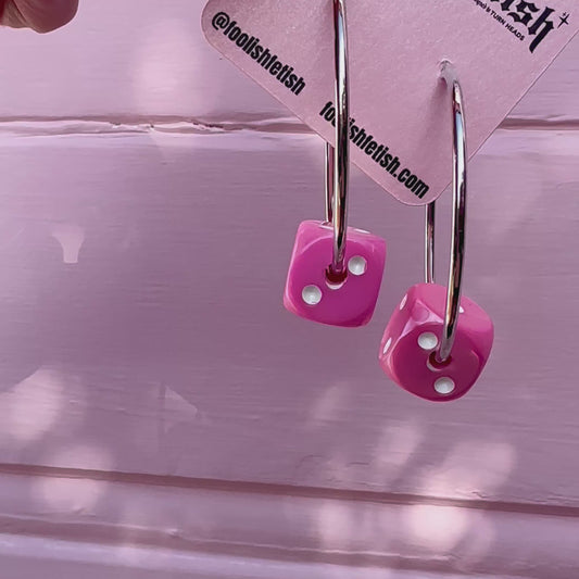 Pink Ankh Dice Hoop Earrings
