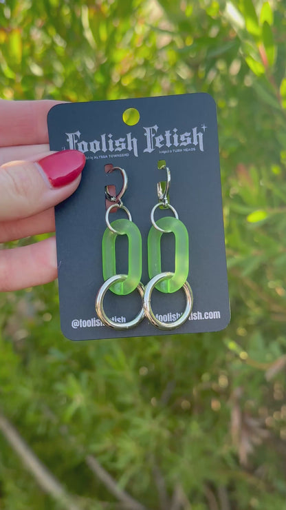 Frosted Chain Single Link O Ring Earrings-Multiple Colors