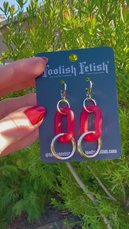 Frosted Chain Single Link O Ring Earrings-Multiple Colors